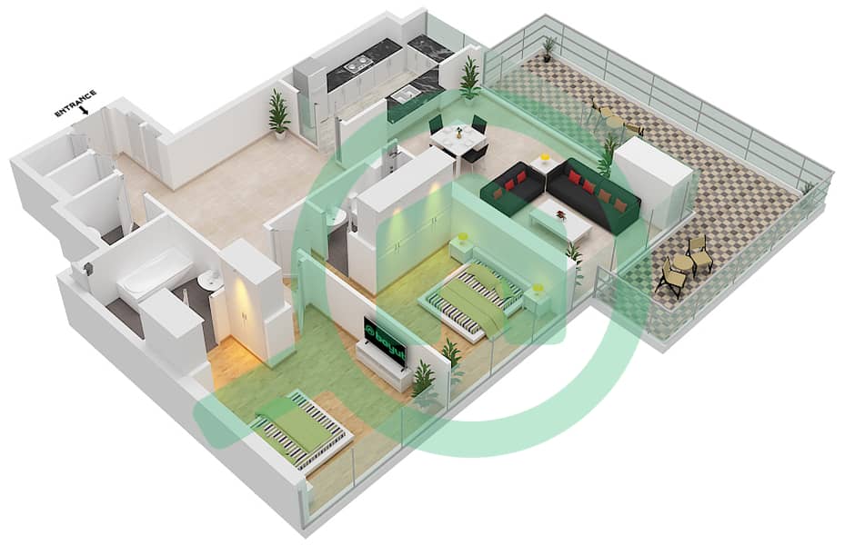 1 Residences - 2 Bedroom Apartment Type A-1 Floor plan interactive3D