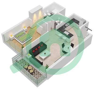 1 Residences - 1 Bedroom Apartment Type A-1 Floor plan