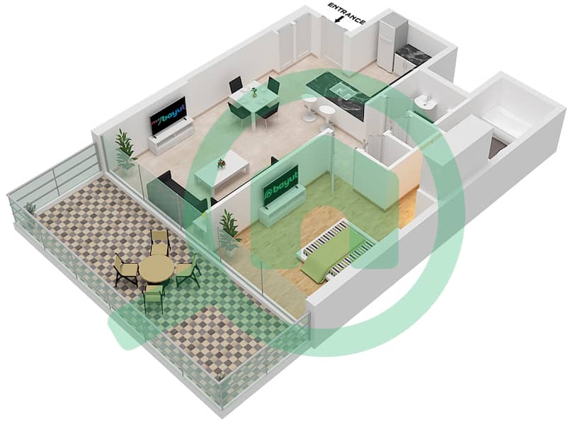 1 Residences - 1 Bedroom Apartment Type A-3 Floor plan interactive3D