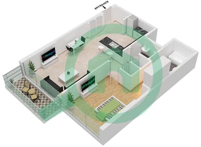 1 Residences - 1 Bedroom Apartment Type B-1 Floor plan