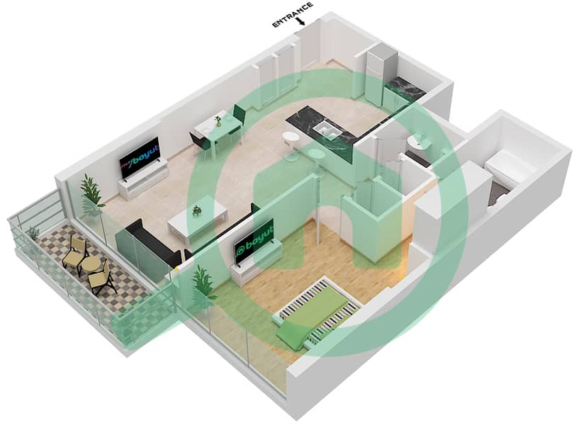 1 Residences - 1 Bedroom Apartment Type B-1 Floor plan interactive3D
