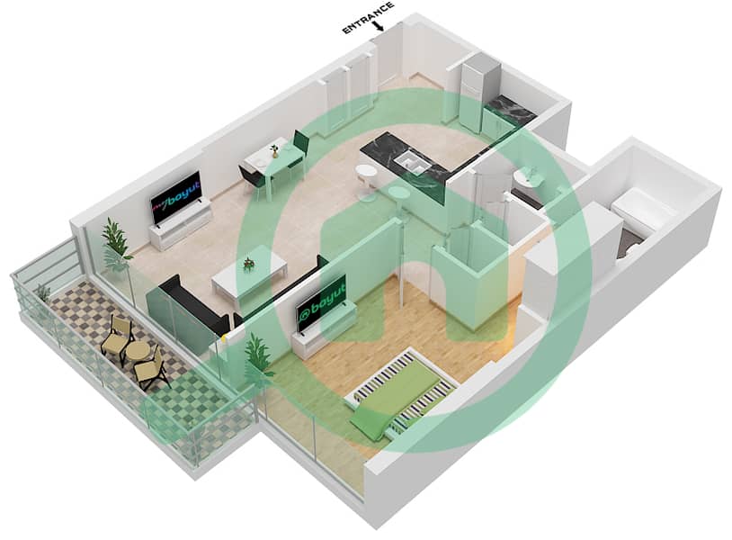 1 Residences - 1 Bedroom Apartment Type B-2 Floor plan interactive3D
