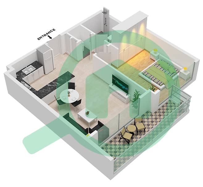 المخططات الطابقية لتصميم النموذج 3 شقة 1 غرفة نوم - عزيزي العنبر Floor 1-8 interactive3D