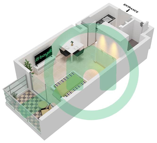 Азизи Амбер - Апартамент Студия планировка Тип 1 Floor 1-8 interactive3D