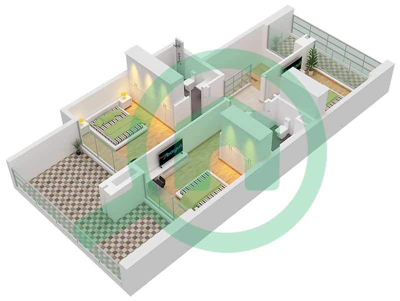 Маха Таунхаусы - Таунхаус 3 Cпальни планировка Тип/мера 3A+3AM First Floor interactive3D