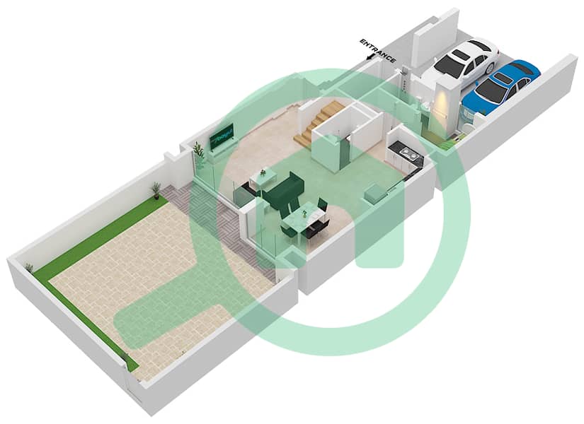 المخططات الطابقية لتصميم النموذج / الوحدة 3B+3BM تاون هاوس 3 غرف نوم - مها تاون هاوسز Ground Floor interactive3D