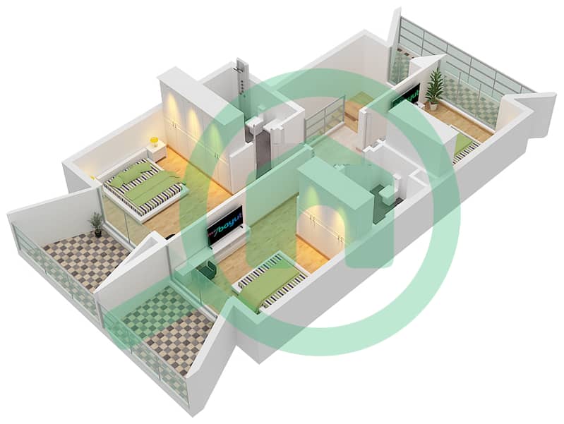 المخططات الطابقية لتصميم النموذج / الوحدة 3B+3BM تاون هاوس 3 غرف نوم - مها تاون هاوسز First Floor interactive3D