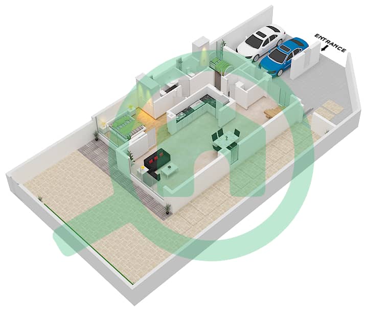 المخططات الطابقية لتصميم النموذج / الوحدة 4A+4AM تاون هاوس 4 غرف نوم - مها تاون هاوسز Ground Floor interactive3D