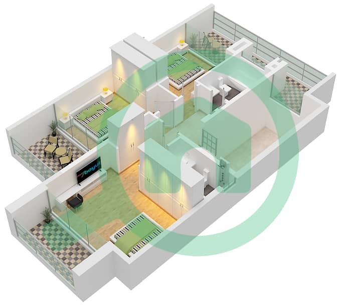 المخططات الطابقية لتصميم النموذج / الوحدة 4A+4AM تاون هاوس 4 غرف نوم - مها تاون هاوسز First Floor interactive3D