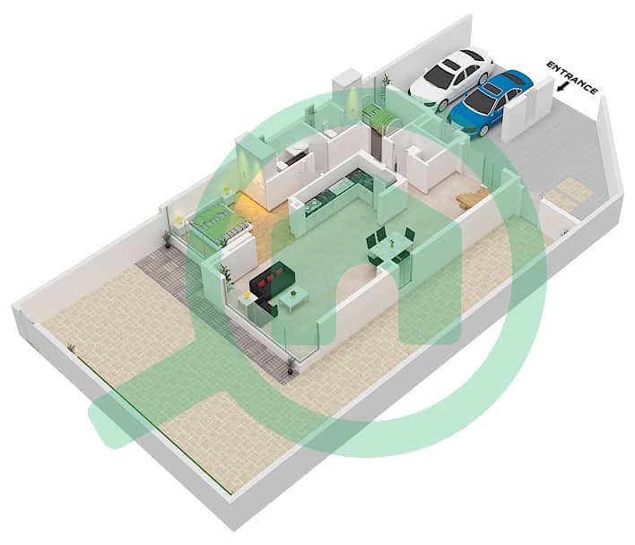 المخططات الطابقية لتصميم النموذج / الوحدة 4B+4BM تاون هاوس 4 غرف نوم - مها تاون هاوسز Ground Floor interactive3D