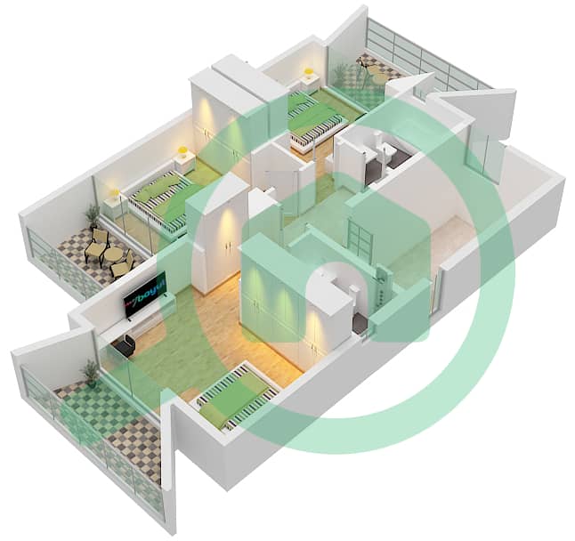 المخططات الطابقية لتصميم النموذج / الوحدة 4B+4BM تاون هاوس 4 غرف نوم - مها تاون هاوسز First Floor interactive3D