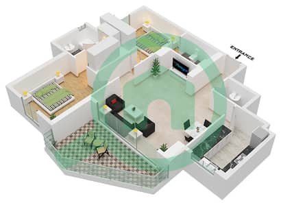 المخططات الطابقية لتصميم النموذج B شقة 2 غرفة نوم - بارك سايد ريزيدنس A