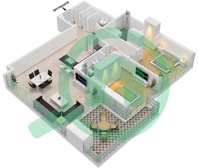 1 Residences - 2 Bedroom Apartment Type B-2 Floor plan
