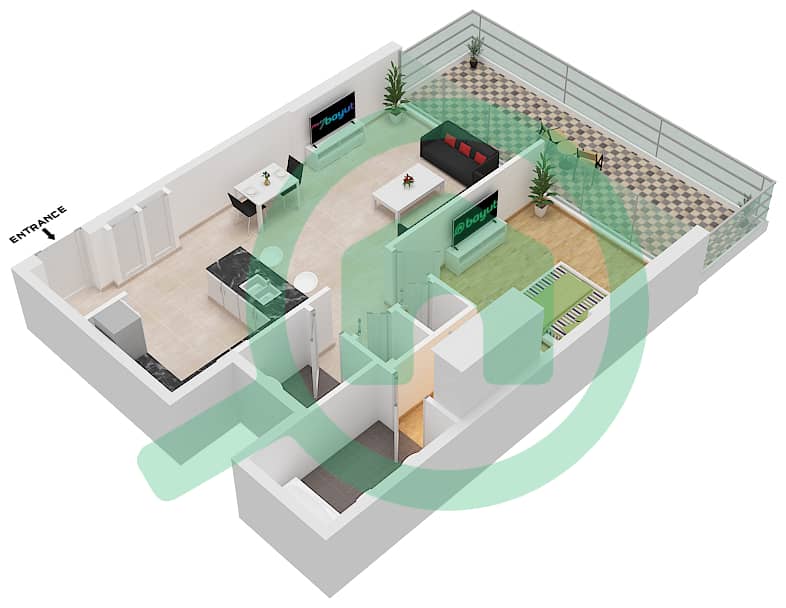 1 Residences - 1 Bedroom Apartment Type B-3 Floor plan interactive3D