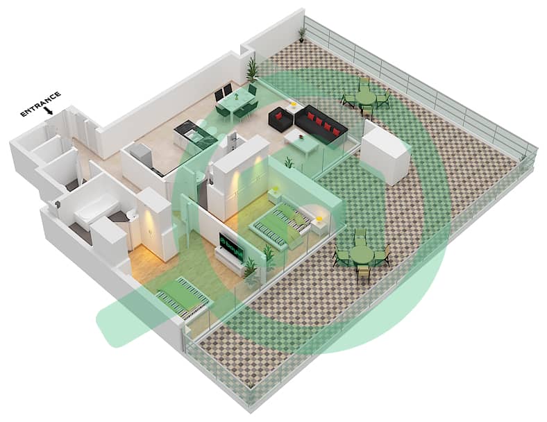 1 Residences - 2 Bedroom Apartment Type B-3 Floor plan interactive3D