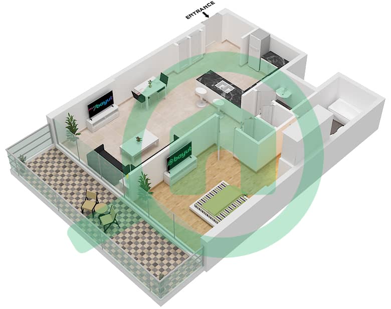 1 Residences - 1 Bedroom Apartment Type B-5 Floor plan interactive3D