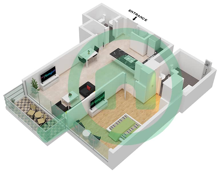 1 Residences - 1 Bedroom Apartment Type C-1 Floor plan interactive3D