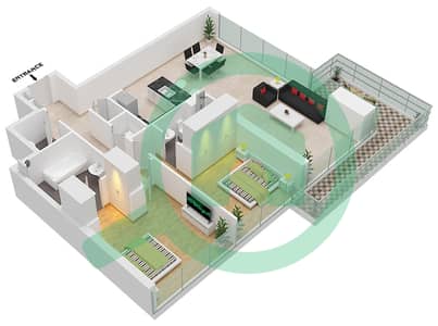 1 Residences - 2 Bedroom Apartment Type C-2 Floor plan