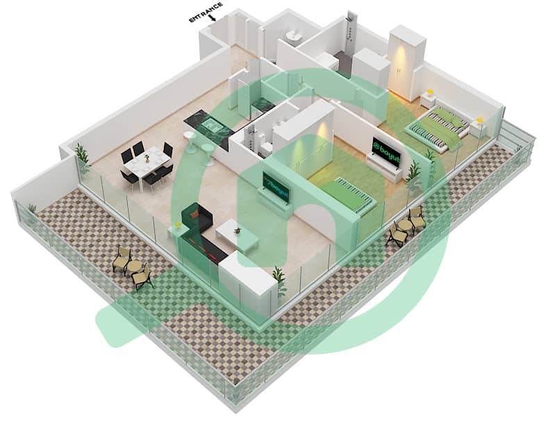 1 Residences - 2 Bedroom Apartment Type C-3 Floor plan interactive3D