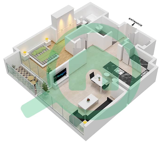 1 Residences - 1 Bedroom Apartment Type D-1 Floor plan interactive3D