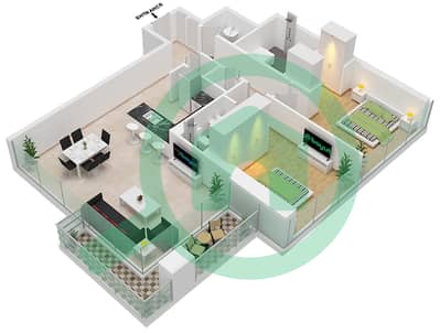 1 Residences - 2 Bedroom Apartment Type D-1 Floor plan