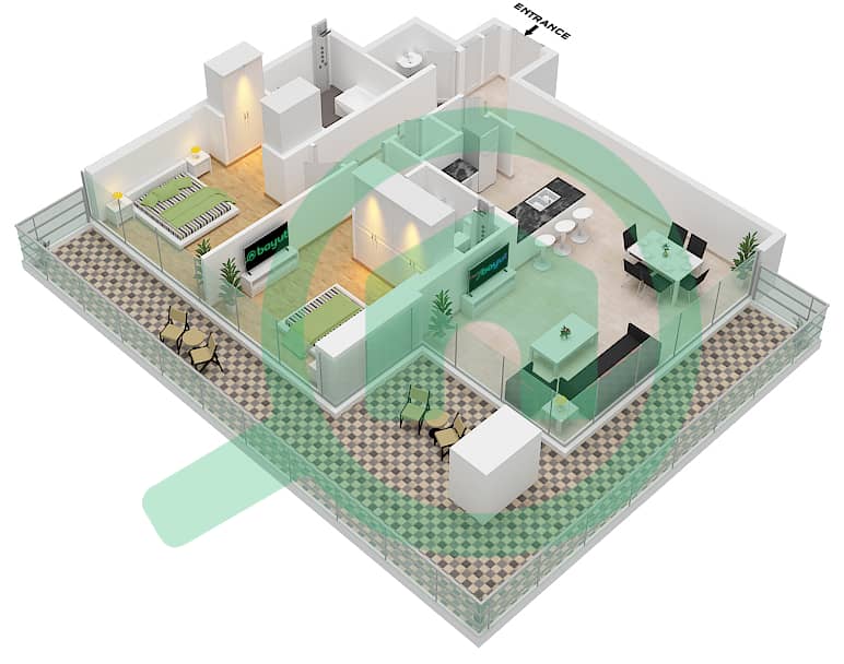 1 Residences - 2 Bedroom Apartment Type D-3 Floor plan interactive3D