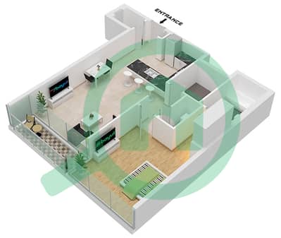 1 Residences - 1 Bedroom Apartment Type E-1 Floor plan