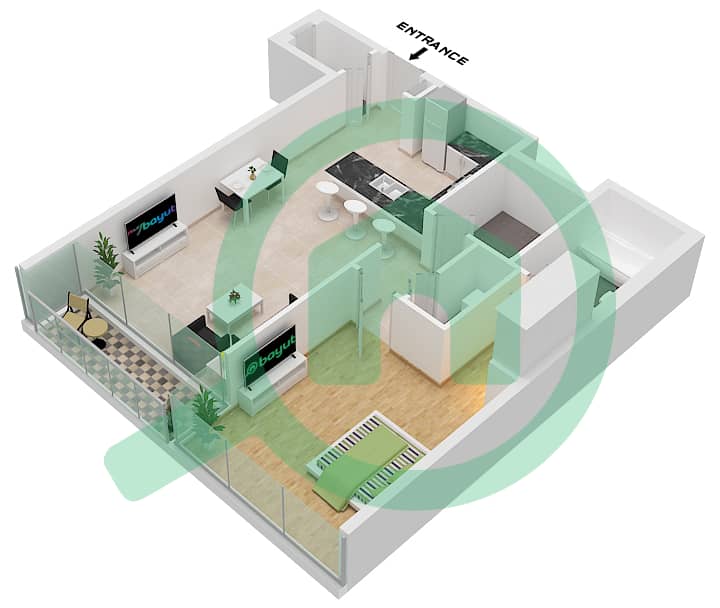 1 Residences - 1 Bedroom Apartment Type E-1 Floor plan interactive3D