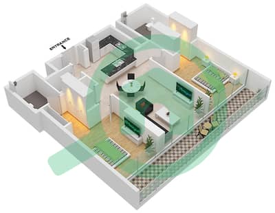 1 Residences - 2 Bedroom Apartment Type E-2 Floor plan