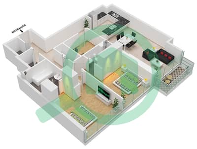 1 Residences - 2 Bedroom Apartment Type F-1 Floor plan