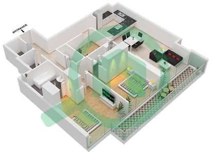 1 Residences - 2 Bedroom Apartment Type F-2 Floor plan
