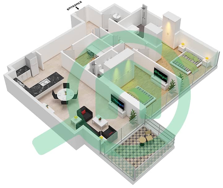 1 Residences - 2 Bedroom Apartment Type G-1 Floor plan interactive3D