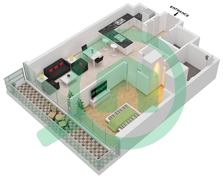 1 Residences - 1 Bedroom Apartment Type G-1 Floor plan interactive3D
