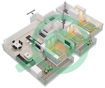 1 Residences - 3 Bedroom Apartment Type K-1 Floor plan