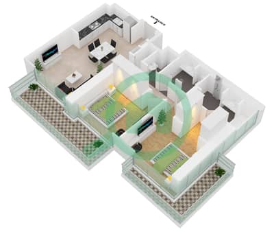 المخططات الطابقية لتصميم النموذج A شقة 2 غرفة نوم - مساكن سانت ريجيس بلوك 3