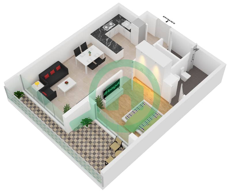 Kyoto by ORO24 - 1 Bedroom Apartment Type 3B Floor plan interactive3D