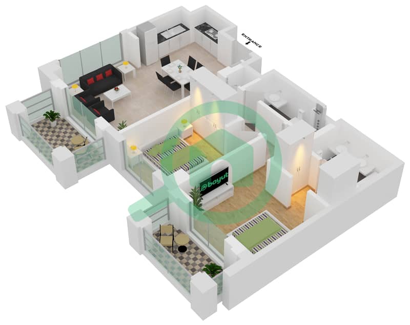 Breeze 3 - 2 Bedroom Apartment Unit 03 Floor plan interactive3D
