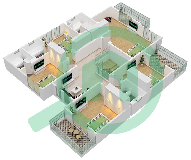 المخططات الطابقية لتصميم النموذج 09 فیلا 6 غرف نوم - السهول 2 First Floor interactive3D