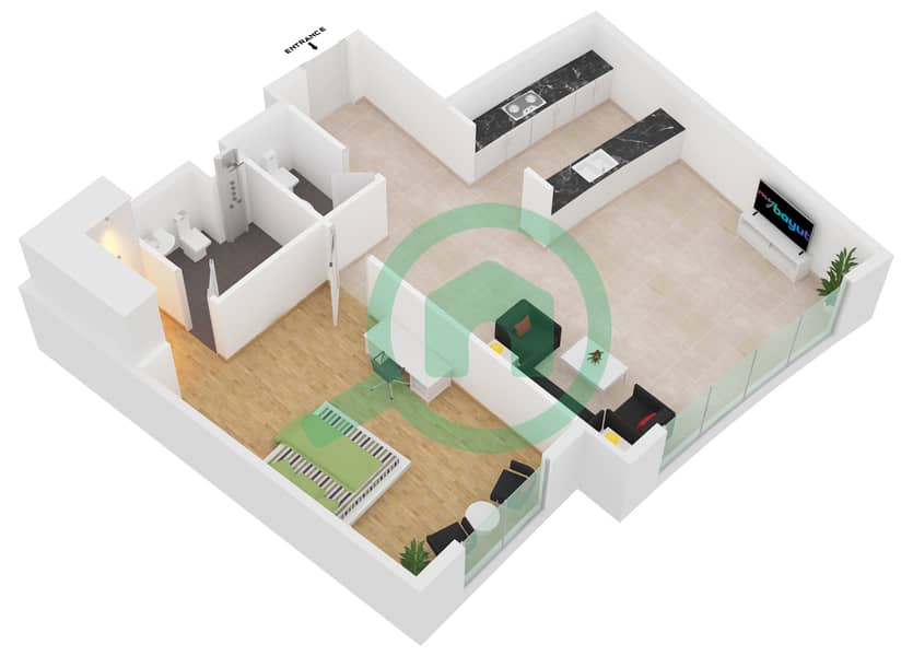 Аль Риф Даунтаун - Апартамент 1 Спальня планировка Тип 01H-T interactive3D
