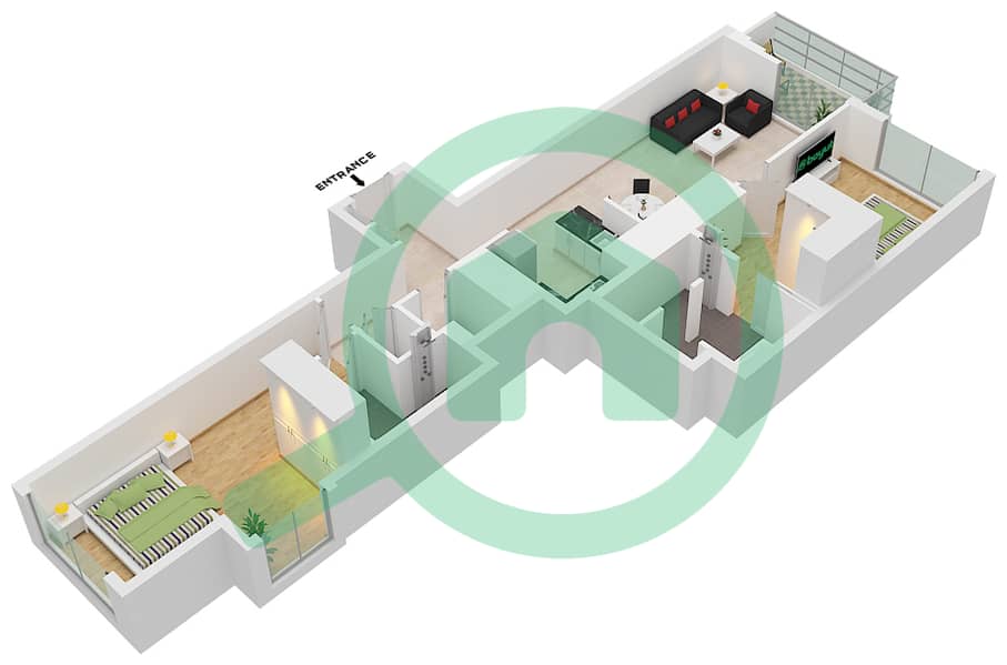 المخططات الطابقية لتصميم النموذج / الوحدة 2B.C/04 شقة 2 غرفة نوم - فيدا دبي مول Floor 17-38 interactive3D