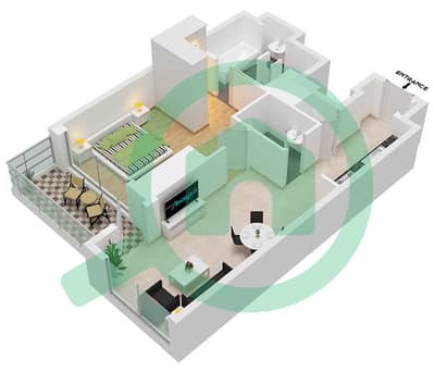 المخططات الطابقية لتصميم النموذج / الوحدة 1B.B/3 شقة 1 غرفة نوم - فيدا دبي مول