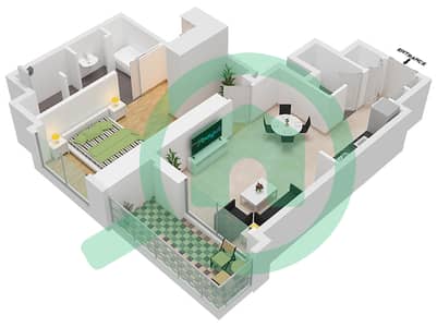 المخططات الطابقية لتصميم النموذج / الوحدة 1B.B/8 شقة 1 غرفة نوم - فيدا دبي مول