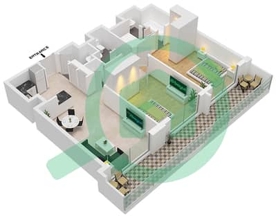 المخططات الطابقية لتصميم النموذج / الوحدة 2B.A/6-7 شقة 2 غرفة نوم - فيدا دبي مول