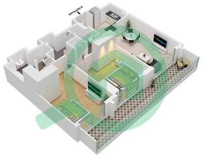 迪拜购物中心维达公寓 - 2 卧室公寓类型／单位2B.C/3戶型图