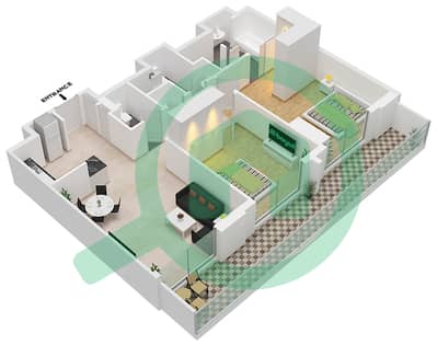 迪拜购物中心维达公寓 - 2 卧室公寓类型／单位2B.E/3戶型图