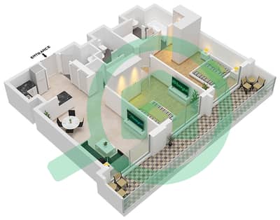 المخططات الطابقية لتصميم النموذج / الوحدة 2B.F/6 شقة 2 غرفة نوم - فيدا دبي مول