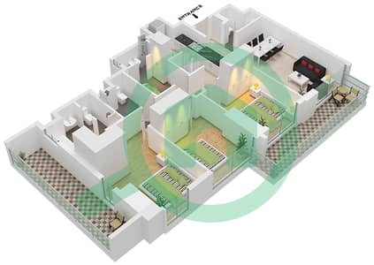 المخططات الطابقية لتصميم النموذج / الوحدة 3B.A/9 شقة 3 غرف نوم - فيدا دبي مول