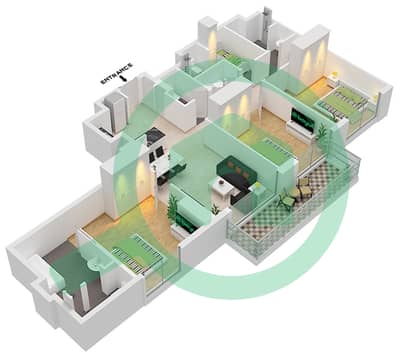 المخططات الطابقية لتصميم النموذج / الوحدة 3B.A/5 شقة 3 غرف نوم - فيدا دبي مول
