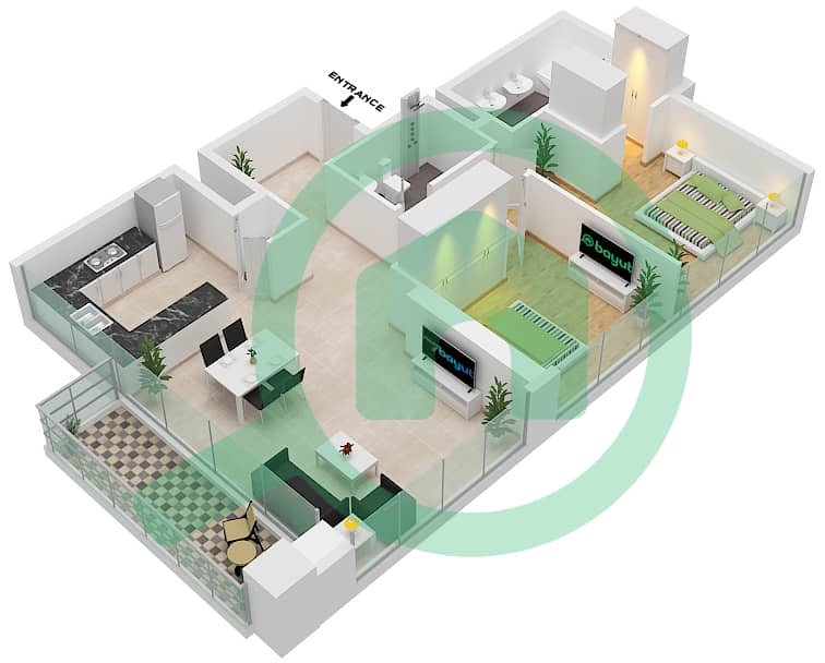 المخططات الطابقية لتصميم الوحدة UNIT 6 FLOOR 7-29 شقة 2 غرفة نوم - فورتي 2 Unit 6 Floor 7-29 interactive3D