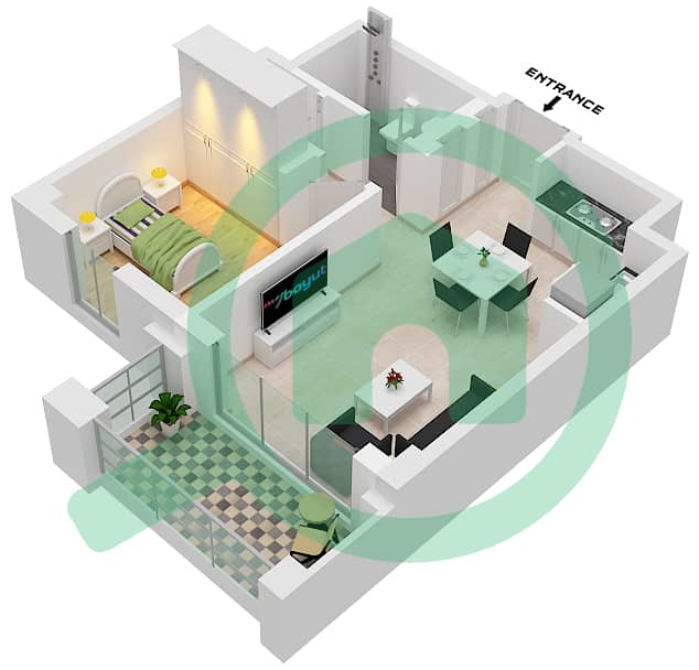 Surf 1 - 1 卧室公寓单位2-FLOOR 5戶型图 interactive3D
